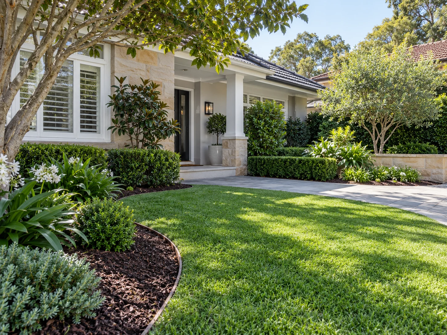 Landscaped North Shore garden and home entrance